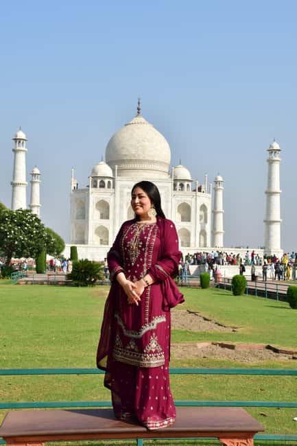 From Delhi: Sunrise Taj Mahal & Agra Tour with 5<em> Lunch – Key points to know before you book’ /></p>
<ul>
<li><strong>Sunrise timing makes the Taj Mahal special:</strong> Early light gives the monument a softer mood and better photo conditions than the busy middle of the day.</li>
<li><strong>Private transport keeps the day flexible:</strong> You travel in an air-conditioned vehicle and can choose pickup and drop-off in Delhi, Gurgaon, Noida, Agra, and several nearby areas.</li>
<li><strong>Riyaz is a strong choice for solo visitors:</strong> He is praised for careful explanations, polite service, safety, and taking excellent photos.</li>
<li><strong>Agra Fort adds essential context:</strong> The fort shows where Mughal emperors lived and ruled before Delhi became the capital.</li>
<li><strong>Breakfast is option-dependent:</strong> A five-star hotel breakfast can be included, but meals, drinks, and personal spending are not automatically covered.</li>
<li><strong>The tour is built around a private group:</strong> You avoid the feel of a large coach outing, though the early start and long Delhi to Agra transfer require stamina.</li>
</ul>
<h2 id="why-sunrise-is-the-right-time-for-the-taj-mahal">Why sunrise is the right time for the Taj Mahal</h2>
<p> Lunch – Why sunrise is the right time for the Taj Mahal’ /></p>
<p><p>The Taj Mahal is famous at every hour, but sunrise gives you the best chance of seeing it in a calmer setting. The marble changes with the light, moving from cool gray to pale pink and warm white as the morning develops. That gentle change is more rewarding than simply arriving, taking one photograph, and leaving.</p>
</p>
<p><p>You have about three hours for guided sightseeing at the monument. That is enough time to enter, walk through the grounds, see the mausoleum from the main approach, and pause for photographs without treating the visit like a race.</p>
</p>
<p><p>The tour uses an express entry ticket and a separate entrance for skip-the-line access when that option is selected. This matters at a major sight where waiting can eat into your short day. You should still expect security procedures and an early start. Skip-the-line access does not mean you can ignore site rules or walk straight into the building without checks.</p>
</p>
<p><p>Wear comfortable shoes. The Taj Mahal visit involves walking, and the experience is better when you can take your time instead of worrying about sore feet. Sunglasses and comfortable clothing are also sensible, particularly once the sun rises and the temperature begins to climb.</p>
</p>
<div class="twil" style="margin: 20px 0; padding: 15px 0;"><p>More sunrise trips to the Taj:</p><ul style="margin: 10px 0; padding-left: 0; list-style: none;"><li style="margin: 0 0 12px 0; padding: 0 0 12px 0; border-bottom: 1px solid #F3E1E7; line-height: 1.4;"><a href="https://jaipur-travel.com/agra-private-sunrise-taj-mahal-agra-city-tour/">Agra : Private Sunrise Taj Mahal & Agra City Tour</a><br><span style="font-size: 0.82em; color: #6E4B58;"><span style="color: #FFB020;">★</span> 5.0 &nbsp;&middot;&nbsp; 367 reviews</span></li><li style="margin: 0 0 12px 0; padding: 0 0 12px 0; border-bottom: 1px solid #F3E1E7; line-height: 1.4;"><a href="https://jaipur-travel.com/taj-mahal-sunrise-sunset-all-inclusive-private-luxury-agra-tour/">Taj Mahal Sunrise & Sunset All Inclusive Private Luxury Agra Tour</a><br><span style="font-size: 0.82em; color: #6E4B58;"><span style="color: #FFB020;">★</span> 5.0 &nbsp;&middot;&nbsp; 348 reviews</span></li><li style="margin: 0; padding: 0; border-bottom: none; line-height: 1.4;"><a href="https://jaipur-travel.com/taj-mahal-sunrise-tour/">Taj Mahal Sunrise Tour</a><br><span style="font-size: 0.82em; color: #6E4B58;"><span style="color: #FFB020;">★</span> 5.0 &nbsp;&middot;&nbsp; 306 reviews</span></li></ul></div><h2 id="the-private-delhi-to-agra-ride">The private Delhi to Agra ride</h2>
<p> Lunch – The private Delhi to Agra ride’ /></p>
<p><p>Pickup is available from a wide group of locations, including New Delhi, Old Delhi, Connaught Place, Paharganj, Aerocity, Mahipalpur, Rohini, Noida, Greater Noida, Ghaziabad, Faridabad, and Gurugram. You can also arrange pickup in Agra.</p>
</p>
<p><p>That range is useful if you are staying near Delhi airport, in a central hotel, or in the wider National Capital Region. It also means you need to enter your exact pickup point carefully. The experience is sold as a private group tour, so you are not being collected as part of a large shared coach group.</p>
</p>
<p><p>The air-conditioned car is a major practical benefit. Delhi and Agra can be hot, dusty, and tiring, and the comfort of a private vehicle matters after walking through two large monuments. Bottled mineral water is included, which is a small but welcome detail on a full sightseeing day.</p>
</p>
<p><p>The tradeoff is the distance. This is a one-day outing from Delhi, not a relaxed Agra stay. Your day depends on the road transfer, the early meeting time, and the return journey. The activity information confirms the pickup areas but does not give one fixed starting hour, so you should check the available time when booking and plan your sleep accordingly.</p>
</p>
<h2 id="inside-the-taj-mahal-with-a-live-guide">Inside the Taj Mahal with a live guide</h2>
<p> Lunch – Inside the Taj Mahal with a live guide’ /></p>
<p><p>The monument is more than a famous white building. It is a mausoleum commissioned by Mughal emperor Shah Jahan for Mumtaz Mahal, and its design combines symmetry, gardens, carved marble, decorative inlay, and Indo-Islamic architectural ideas. A guide can help you notice those details rather than leaving you with only the standard front-facing photograph.</p>
</p>
<p><p>Riyaz receives especially strong praise for giving information in a measured way. One solo visitor appreciated that his explanations were interesting without being too short or too long. That balance matters here. The Taj Mahal grounds can become tiring if every detail turns into a lecture, but the site loses something if you receive no context at all.</p>
</p>
<p><p>Riyaz is also praised for his calm, respectful manner with a solo woman traveler. He helped with entry, kept communication clear, carried a bag, and made sure water was available. Those details are valuable if you are visiting India alone and want a guide who pays attention to comfort as well as monuments.</p>
</p>
<p><p>Photography is another strong point. Riyaz is described as taking excellent pictures and suggesting good angles, while Ali Zaif is also praised for his photography. This can solve a common problem: you may want a full portrait with the Taj Mahal behind you, but handing your phone to a stranger does not always produce a useful result.</p>
</p>
<p><p>You should still tell the guide what kind of visit you prefer. If you want more time for quiet observation, say so. If you want a careful explanation of the architecture, ask for it. A private tour gives you more room to shape the pace than a fixed large-group outing.</p>
</p>
<h2 id="breakfast-a-useful-pause-but-check-the-wording">Breakfast: a useful pause, but check the wording</h2>
<p><img width="900" height="506" decoding="async" src=
