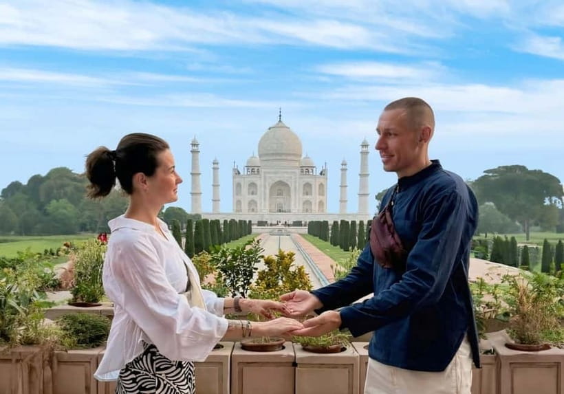 From Delhi: Taj Mahal & Agra Private Day Trip with 5<em> Lunch – Key points to know before booking’ /></p>
<ul>
<li><strong>Sunrise at the Taj Mahal:</strong> Start very early for the classic light, cooler temperatures, and a better chance of avoiding the worst crowds.</li>
<li><strong>Private Delhi to Agra transport:</strong> Your driver collects you from Delhi, Gurgaon, Noida, Faridabad, Ghaziabad, Greater Noida, or the airport in an air-conditioned car.</li>
<li><strong>Three Mughal-era sights:</strong> The Taj Mahal, Agra Fort, and Itmad-ud-Daulah, often called the Baby Taj, give you three different views of Agra’s architecture.</li>
<li><strong>Flexible meal choice:</strong> Depending on your pickup time and selected option, you receive breakfast or lunch at the DoubleTree by Hilton Hotel Agra.</li>
<li><strong>Guide support and photos:</strong> Guides including Shaan, Kamran, Kashif, Abdul, Ankit, and Jugnu are noted for clear explanations and helping with photos.</li>
<li><strong>Good fit for a tight schedule:</strong> This is a practical way to see Agra from Delhi without changing hotels or arranging separate trains, cars, and tickets.</li>
</ul>
<h2 id="why-this-day-trip-works-from-delhi">Why this day trip works from Delhi</h2>
<p><img width="812" height="650" decoding="async" src=